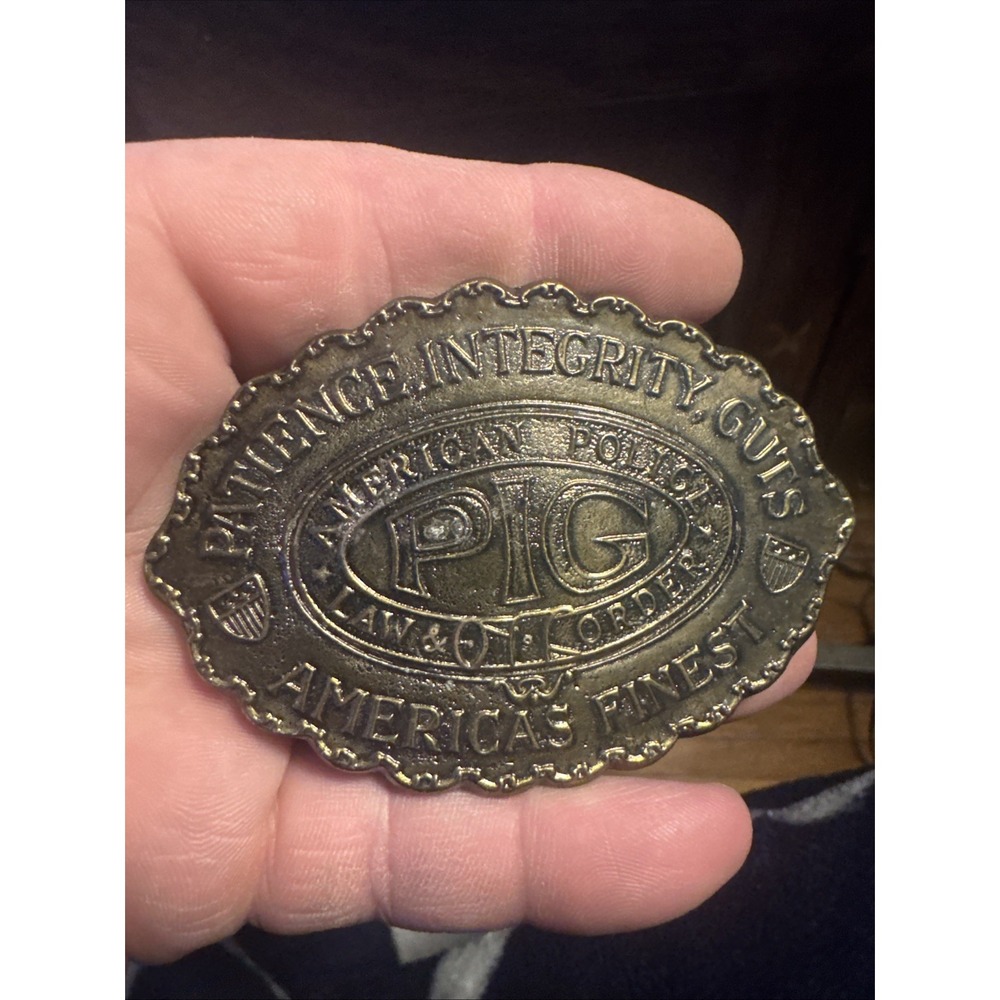 Vintage Old American Police Pig  Belt Buckle Wyoming Studio Art Works